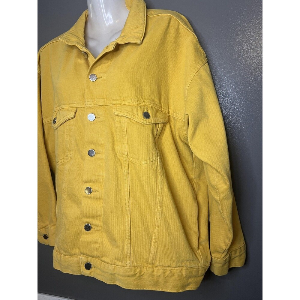 H&M Denim Jacket Womens 10 Yellow Button Front Jean Trucker Casual Basic - Picture 3 of 9